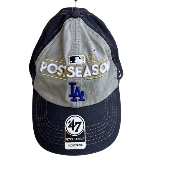 ’47 Brand MLB LA Dodgers 2017 Postseason Hat Clean Up Adjustable Cap - Picture 4 of 9